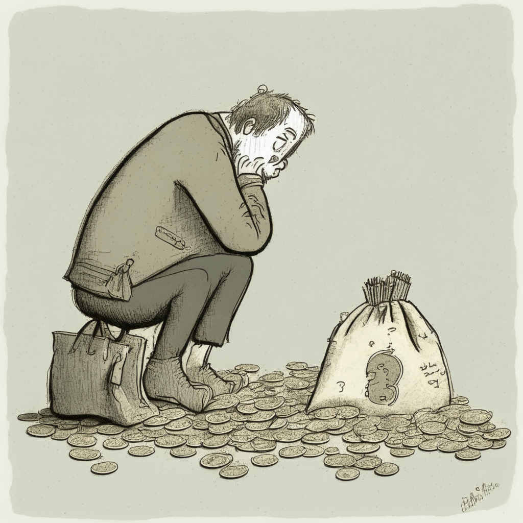 Człowiek na siedzący worku pieniędzy 